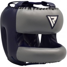 Боксерський шолом із бампером RDX Leather Pro Blue L