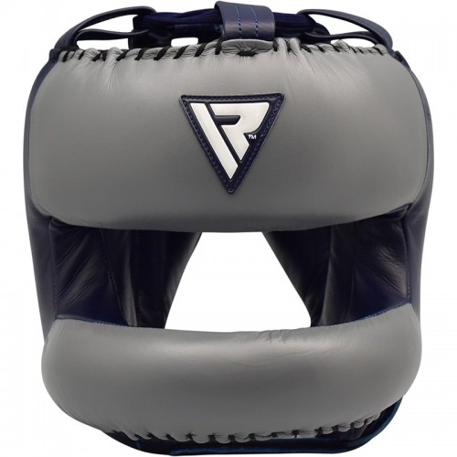 Боксерский шлем с бампером RDX Leather Pro Blue L